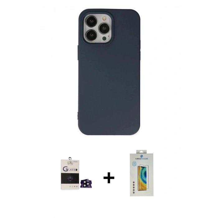 MARSİLYAN™- iPhone 14 Pro Max Kılıf Ahenk Serisi - Siyah Polymer Nano Ekran Koruyucu + Bilvis Titan Kamera Lens - SH
