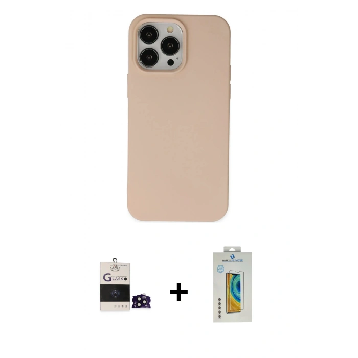 MARSİLYAN™- iPhone 14 Pro Max Kılıf Ahenk Serisi - Siyah Polymer Nano Ekran Koruyucu + Bilvis Titan Kamera Lens - SH