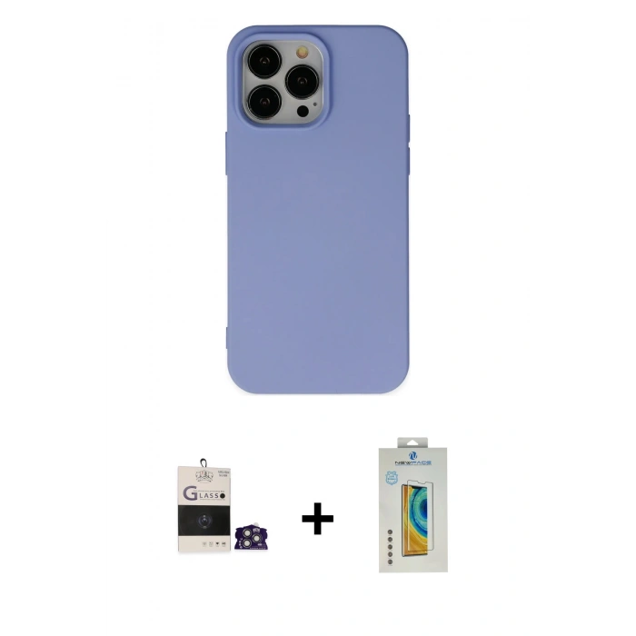 MARSİLYAN™- iPhone 14 Pro Max Kılıf Ahenk Serisi - Siyah Polymer Nano Ekran Koruyucu + Bilvis Titan Kamera Lens - GS