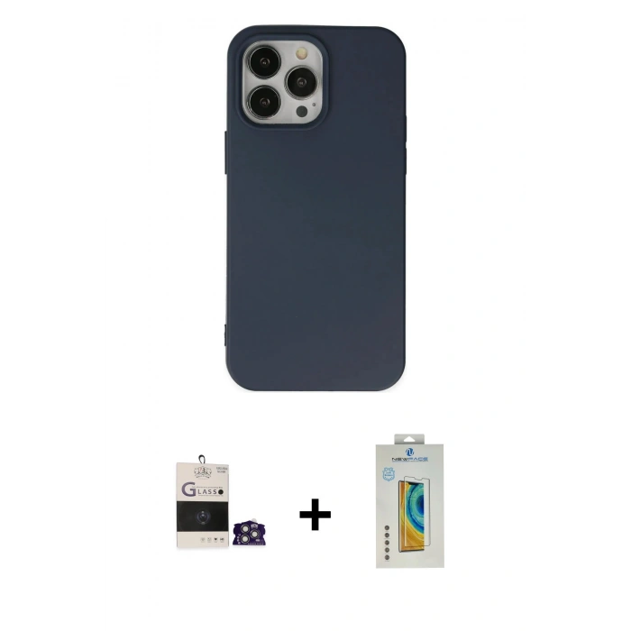 MARSİLYAN™- iPhone 14 Pro Max Kılıf Ahenk Serisi - Siyah Polymer Nano Ekran Koruyucu + Bilvis Titan Kamera Lens - GS