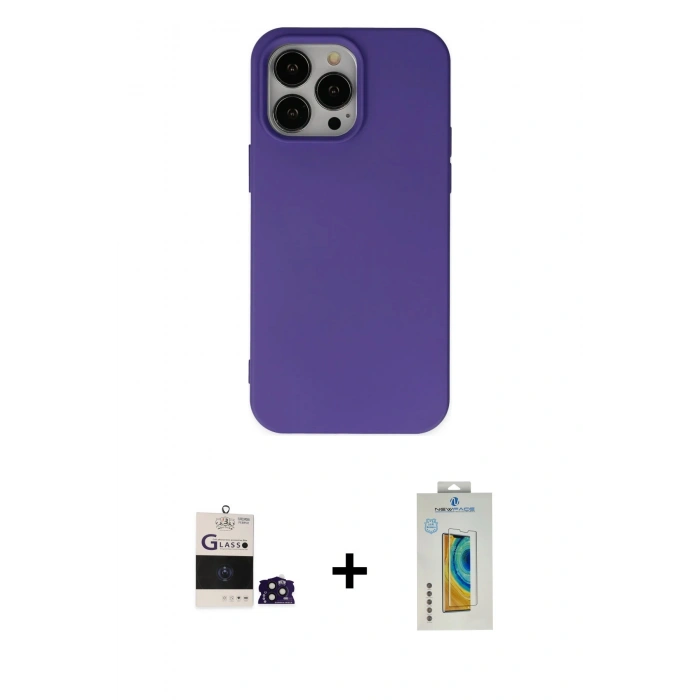 MARSİLYAN™- iPhone 14 Pro Max Kılıf Ahenk Serisi - Siyah Polymer Nano Ekran Koruyucu + Bilvis Titan Kamera Lens - DNMR