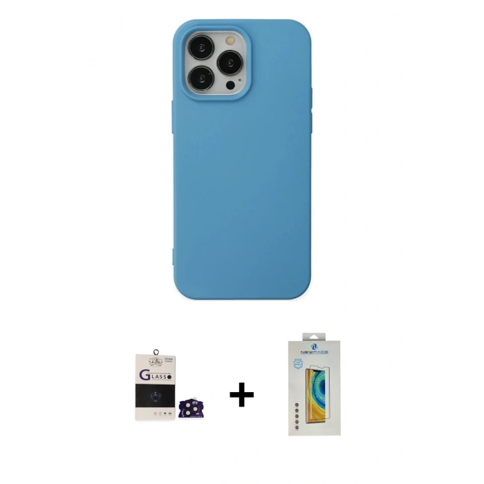 MARSİLYAN™- iPhone 14 Pro Max Kılıf Ahenk Serisi - Siyah Polymer Nano Ekran Koruyucu + Bilvis Titan Kamera Lens - DNMR