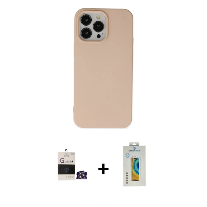 MARSİLYAN™- iPhone 14 Pro Max Kılıf Ahenk Serisi - Siyah Polymer Nano Ekran Koruyucu + Bilvis Titan Kamera Lens - GS