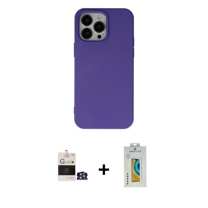 MARSİLYAN™- iPhone 14 Pro Max Kılıf Ahenk Serisi - Siyah Polymer Nano Ekran Koruyucu + Bilvis Titan Kamera Lens - GS