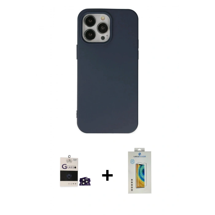 MARSİLYAN™- iPhone 14 Pro Max Kılıf Ahenk Serisi - Siyah Polymer Nano Ekran Koruyucu + Bilvis Titan Kamera Lens - DNMR