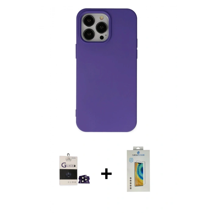 MARSİLYAN™- iPhone 14 Pro Max Kılıf Ahenk Serisi - Siyah Polymer Nano Ekran Koruyucu + Bilvis Titan Kamera Lens - SH