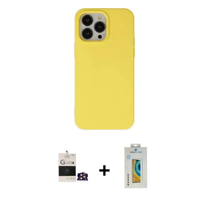 MARSİLYAN™- iPhone 14 Pro Max Kılıf Ahenk Serisi - Siyah Polymer Nano Ekran Koruyucu + Bilvis Titan Kamera Lens - GD