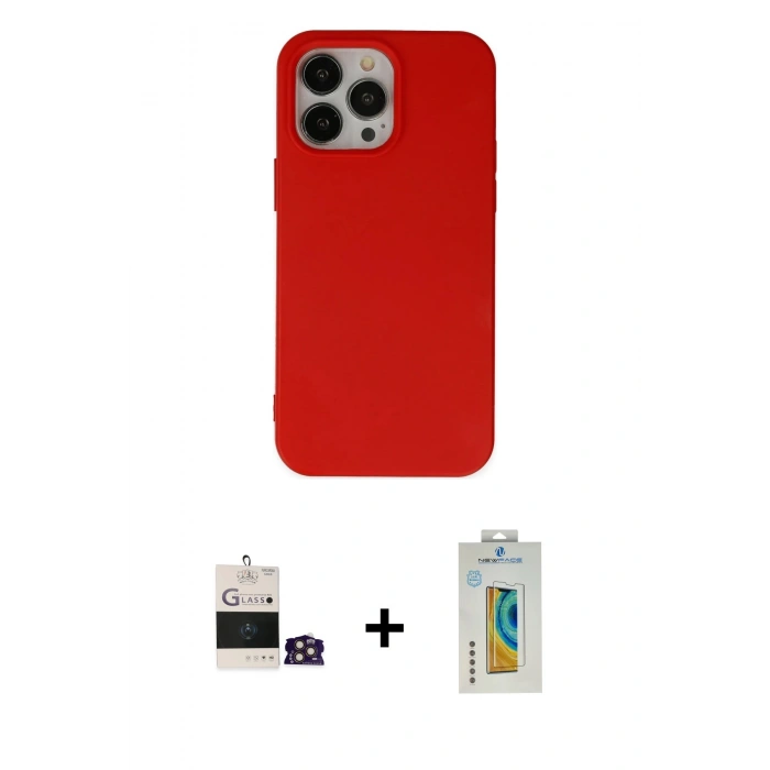 MARSİLYAN™- iPhone 14 Pro Max Kılıf Ahenk Serisi - Siyah Polymer Nano Ekran Koruyucu + Bilvis Titan Kamera Lens - GD