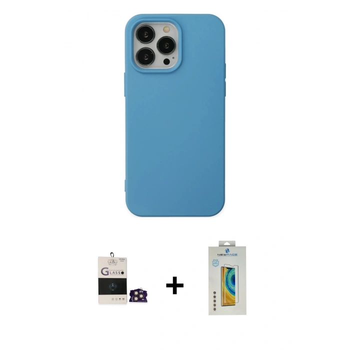 MARSİLYAN™- iPhone 14 Pro Max Kılıf Ahenk Serisi - Siyah Polymer Nano Ekran Koruyucu + Bilvis Titan Kamera Lens - GD