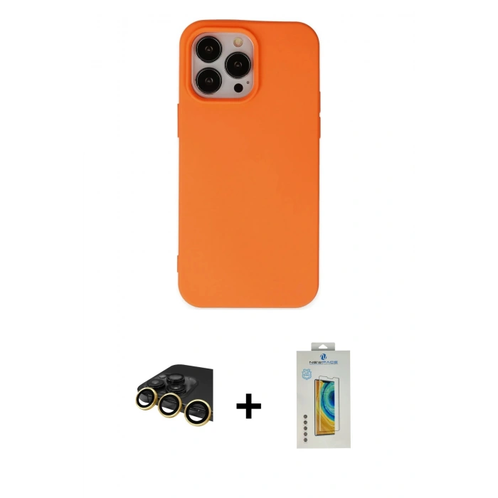 MARSİLYAN™- iPhone 14 Pro Max Kılıf Ahenk Serisi - Siyah Polymer Nano Ekran Koruyucu + Raze Metal Kamera Lens - GD