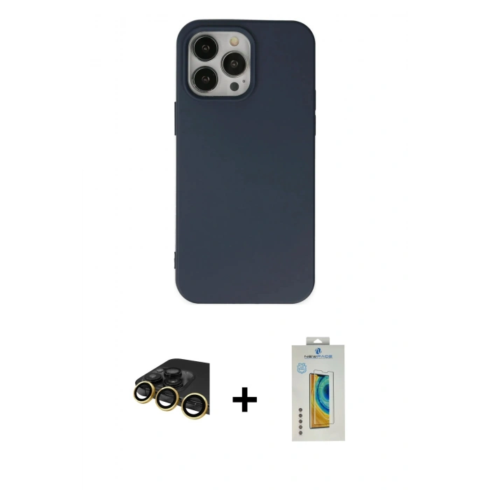 MARSİLYAN™- iPhone 14 Pro Max Kılıf Ahenk Serisi - Siyah Polymer Nano Ekran Koruyucu + Raze Metal Kamera Lens - GD