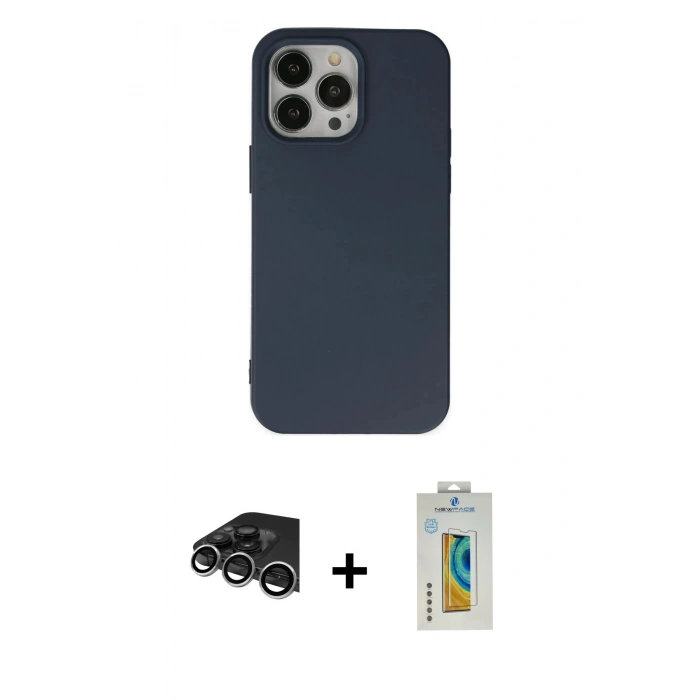 MARSİLYAN™- iPhone 14 Pro Max Kılıf Ahenk Serisi - Siyah Polymer Nano Ekran Koruyucu + Raze Metal Kamera Lens - GS