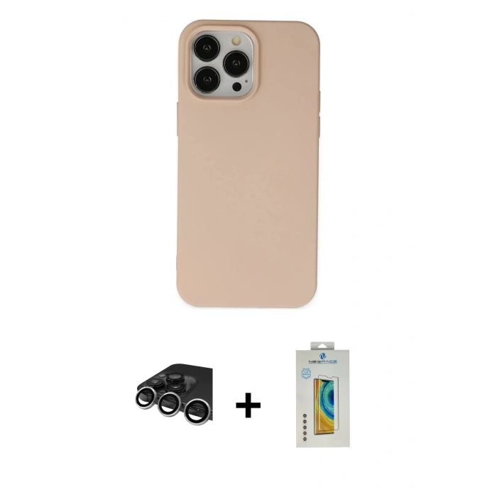 MARSİLYAN™- iPhone 14 Pro Max Kılıf Ahenk Serisi - Siyah Polymer Nano Ekran Koruyucu + Raze Metal Kamera Lens - GS