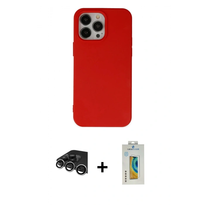 MARSİLYAN™- iPhone 14 Pro Max Kılıf Ahenk Serisi - Siyah Polymer Nano Ekran Koruyucu + Raze Metal Kamera Lens - GS