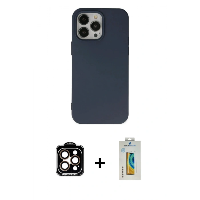 MARSİLYAN™- iPhone 14 Pro Max Kılıf Ahenk Serisi - Siyah Polymer Nano Ekran Koruyucu + PVD Metal Kamera Lens - TU