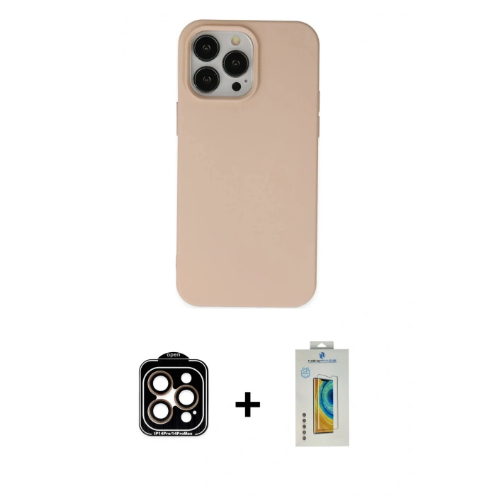 MARSİLYAN™- iPhone 14 Pro Max Kılıf Ahenk Serisi - Siyah Polymer Nano Ekran Koruyucu + PVD Metal Kamera Lens - TU