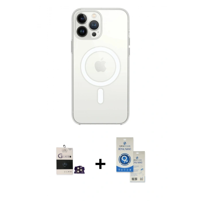 MARSİLYAN™- iPhone 14 Pro Max Kılıf Ahenk Yansıma Prime - Şeffaf Royal Nano Ekran Koruyucu + Gold Bilvis Titan Kamera Lens