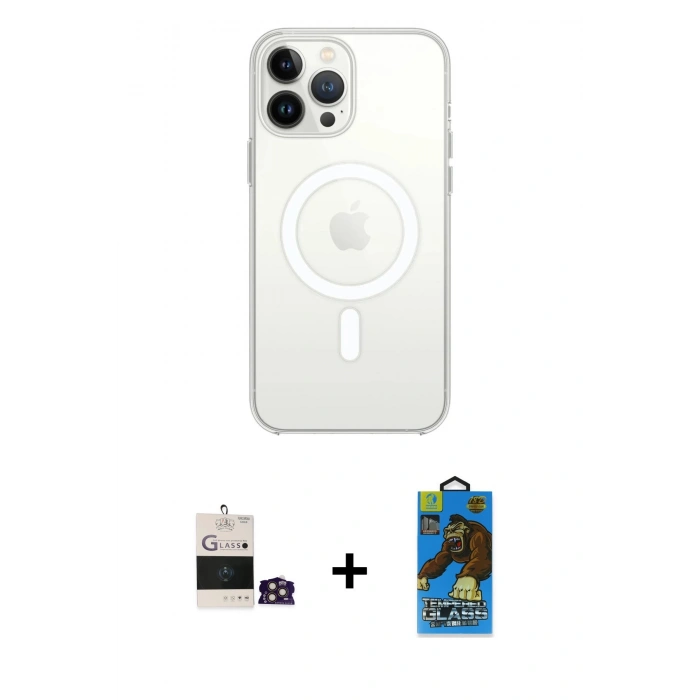 MARSİLYAN™- iPhone 14 Pro Max Kılıf Ahenk Yansıma Prime - Siyah 18D Cam Ekran Koruyucu + Bilvis Titan Kamera Lens - GD