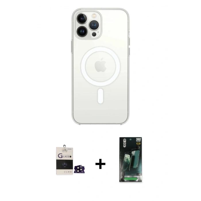 MARSİLYAN™- iPhone 14 Pro Max Kılıf Ahenk Yansıma Prime - Siyah 360 Mat Full Body Arka Koruyucu + Bilvis Titan Kamera Lens - SH