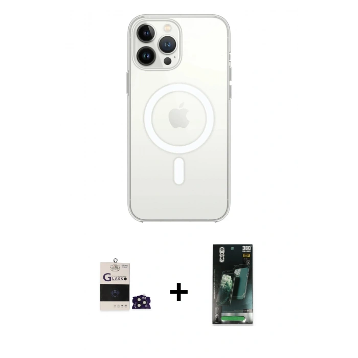 MARSİLYAN™- iPhone 14 Pro Max Kılıf Ahenk Yansıma Prime - Siyah 360 Mat Full Body Arka Koruyucu + Bilvis Titan Kamera Lens - DNMR