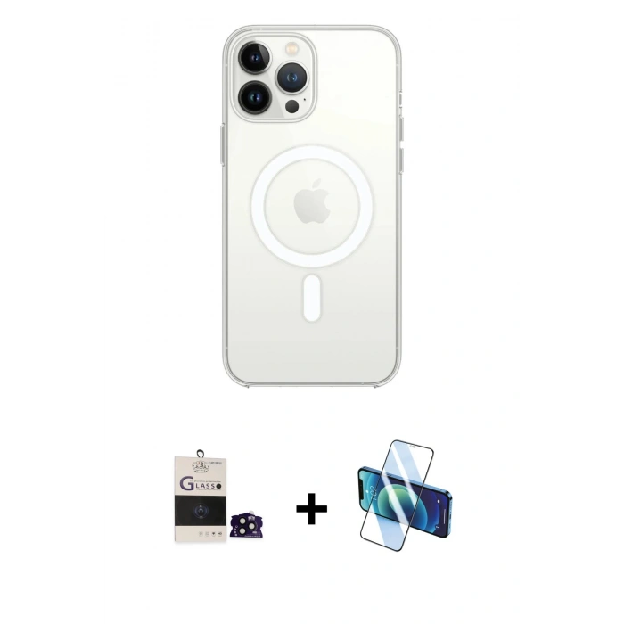 MARSİLYAN™- iPhone 14 Pro Max Kılıf Ahenk Yansıma Prime - Siyah 3D Antistatik Cam Ekran Koruyucu + Bilvis Titan Kamera Lens - SH