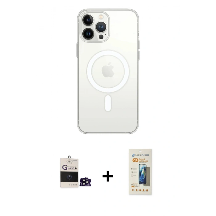 MARSİLYAN™- iPhone 14 Pro Max Kılıf Ahenk Yansıma Prime - Siyah 6D Mat Seramik Hayalet Nano Ekran Koruyucu + Bilvis Titan Kamera Lens - SH