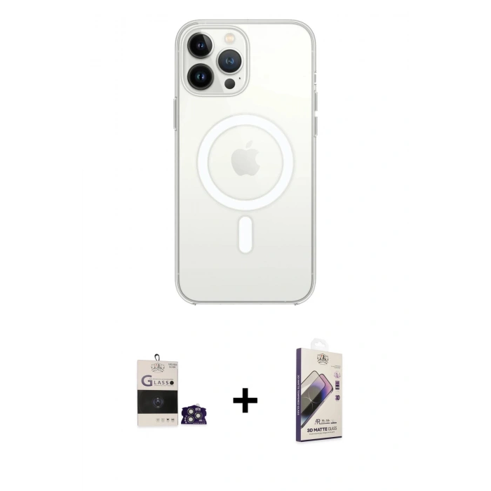 MARSİLYAN™- iPhone 14 Pro Max Kılıf Ahenk Yansıma Prime - Siyah Bilvis 3D Mat Cam Ekran Koruyucu + Bilvis Titan Kamera Lens - GS