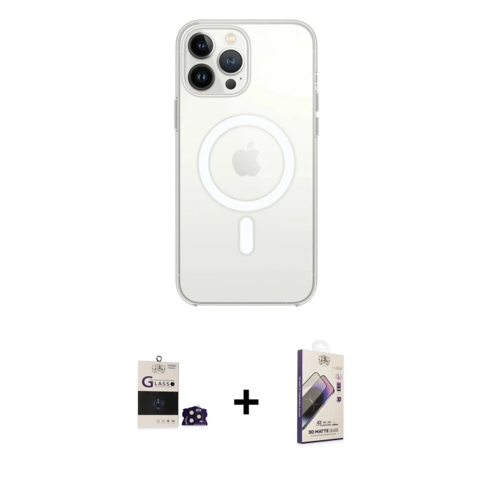 MARSİLYAN™- iPhone 14 Pro Max Kılıf Ahenk Yansıma Prime - Siyah Bilvis 3D Mat Cam Ekran Koruyucu + Bilvis Titan Kamera Lens - DNMR