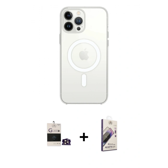 MARSİLYAN™- iPhone 14 Pro Max Kılıf Ahenk Yansıma Prime - Siyah Bilvis 3D Mat Cam Ekran Koruyucu + Bilvis Titan Kamera Lens - GD