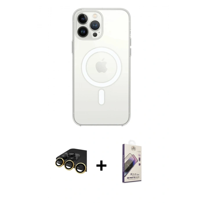 MARSİLYAN™- iPhone 14 Pro Max Kılıf Ahenk Yansıma Prime - Siyah Bilvis 3D Mat Cam Ekran Koruyucu + Raze Metal Kamera Lens - GD