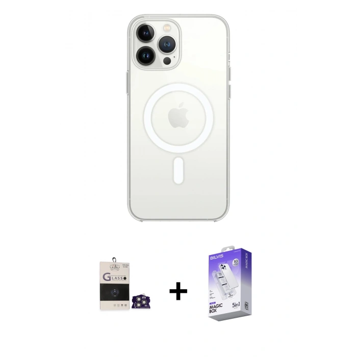 MARSİLYAN™- iPhone 14 Pro Max Kılıf Ahenk Yansıma Prime - Siyah Bilvis 5in1 3D Magic Cam Ekran Koruyucu + Bilvis Titan Kamera Lens - GS