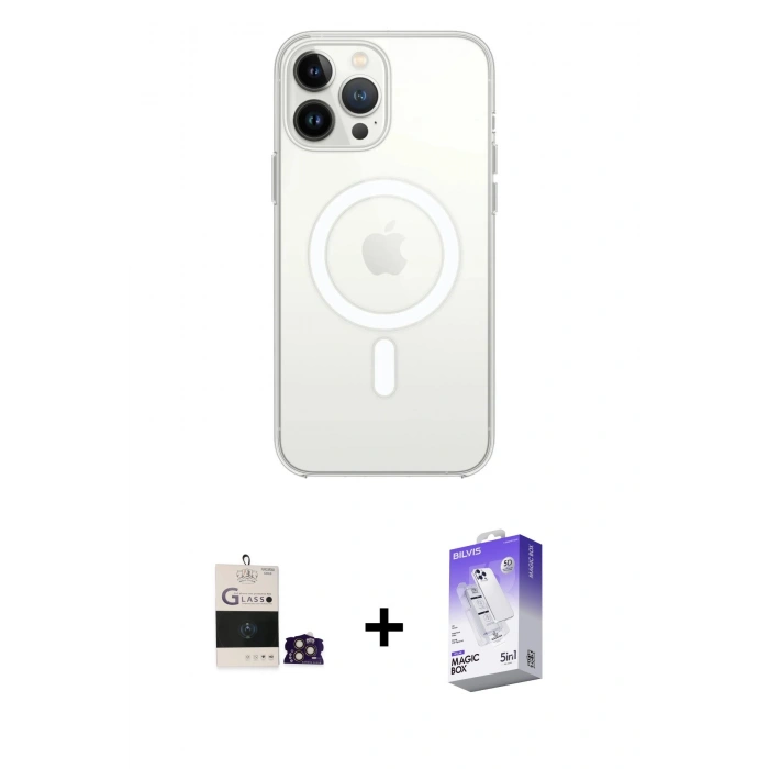 MARSİLYAN™- iPhone 14 Pro Max Kılıf Ahenk Yansıma Prime - Siyah Bilvis 5in1 3D Magic Cam Ekran Koruyucu + Bilvis Titan Kamera Lens - GD