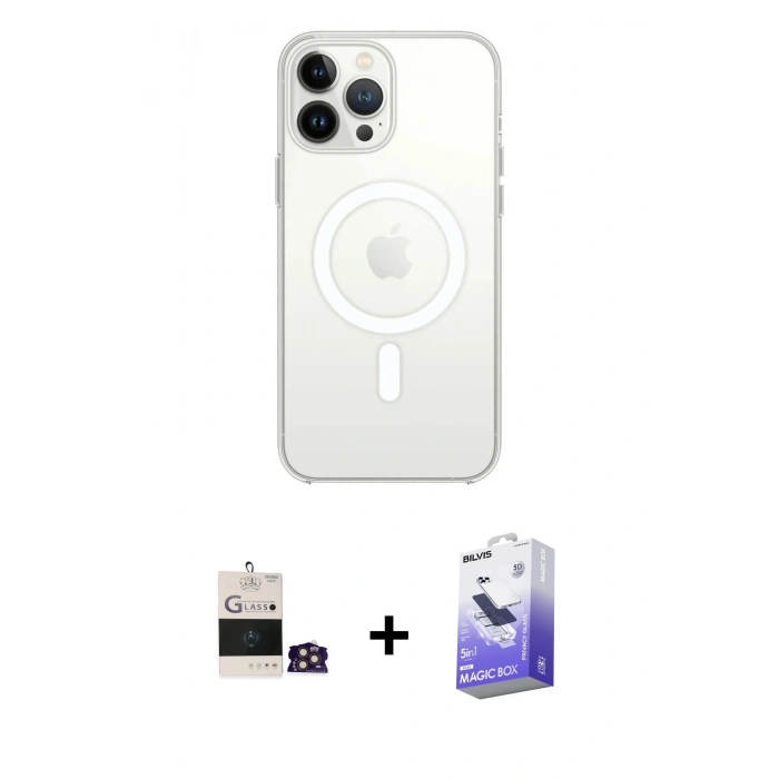 MARSİLYAN™- iPhone 14 Pro Max Kılıf Ahenk Yansıma Prime - Siyah Bilvis 5in1 5D Magic Hayalet Cam Ekran Koruyucu + Bilvis Titan Kamera Lens - GD