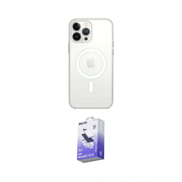 MARSİLYAN™- iPhone 14 Pro Max Kılıf Ahenk Yansıma Prime - Siyah Bilvis 5in1 5D Magic Hayalet Cam Ekran Koruyucu
