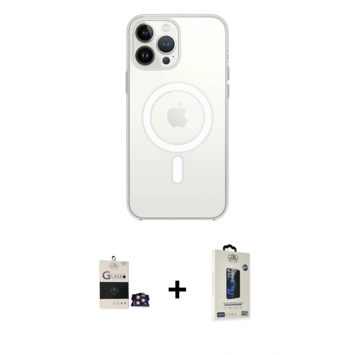 MARSİLYAN™- iPhone 14 Pro Max Kılıf Ahenk Yansıma Prime - Siyah Bilvis Hayalet Cam Ekran Koruyucu + Bilvis Titan Kamera Lens - GD