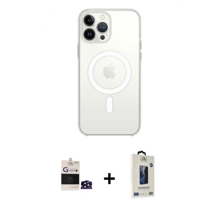 MARSİLYAN™- iPhone 14 Pro Max Kılıf Ahenk Yansıma Prime - Siyah Bilvis Hayalet Cam Ekran Koruyucu + Bilvis Titan Kamera Lens - DNMR