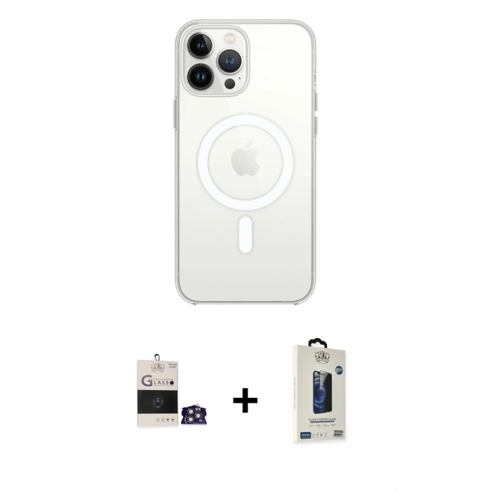 MARSİLYAN™- iPhone 14 Pro Max Kılıf Ahenk Yansıma Prime - Siyah Bilvis Hayalet Cam Ekran Koruyucu + Bilvis Titan Kamera Lens - GS