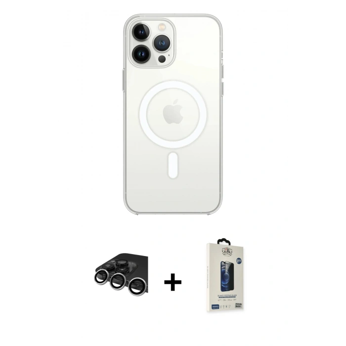 MARSİLYAN™- iPhone 14 Pro Max Kılıf Ahenk Yansıma Prime - Siyah Bilvis Hayalet Cam Ekran Koruyucu + Raze Metal Kamera Lens - GS