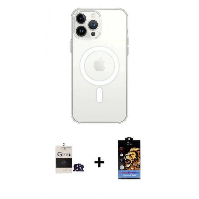 MARSİLYAN™- iPhone 14 Pro Max Kılıf Ahenk Yansıma Prime - Siyah Buffer Hayalet Cam Ekran Koruyucu + Bilvis Titan Kamera Lens - SH