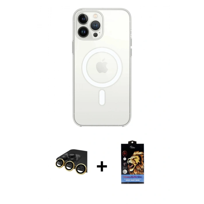 MARSİLYAN™- iPhone 14 Pro Max Kılıf Ahenk Yansıma Prime - Siyah Buffer Hayalet Cam Ekran Koruyucu + Raze Metal Kamera Lens - GD