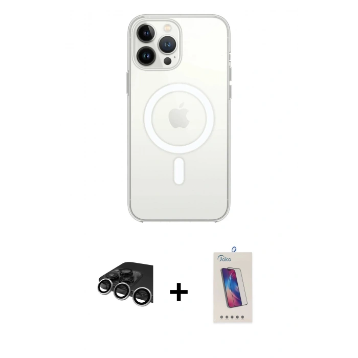 MARSİLYAN™- iPhone 14 Pro Max Kılıf Ahenk Yansıma Prime - Siyah Joko 5D Cam + Raze Metal Kamera Lens - GS