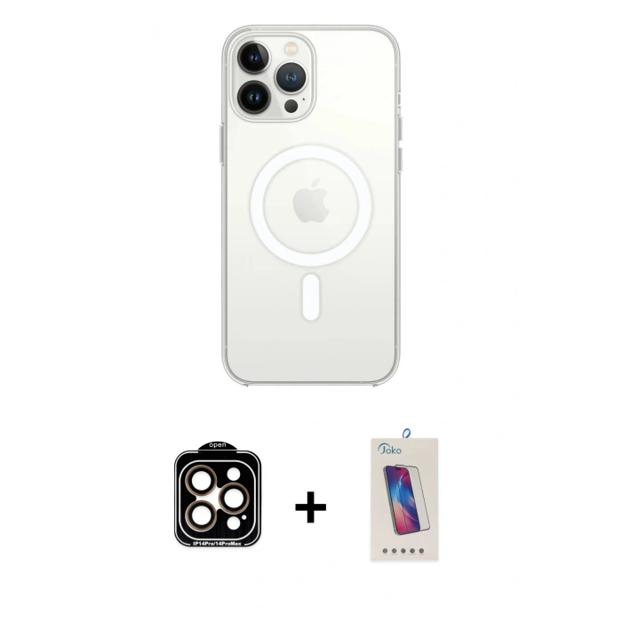MARSİLYAN™- iPhone 14 Pro Max Kılıf Ahenk Yansıma Prime - Siyah Joko 5D Cam + PVD Metal Kamera Lens - TU