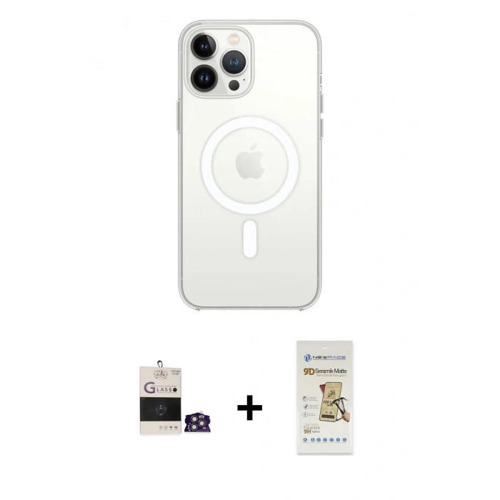 MARSİLYAN™- iPhone 14 Pro Max Kılıf Ahenk Yansıma Prime - Siyah Mat Seramik Nano Ekran Koruyucu + Bilvis Titan Kamera Lens - GS