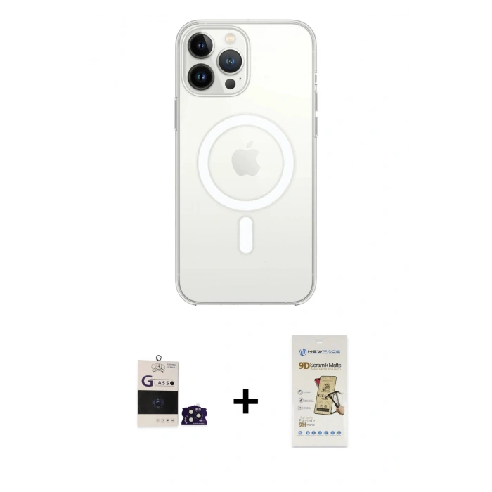 MARSİLYAN™- iPhone 14 Pro Max Kılıf Ahenk Yansıma Prime - Siyah Mat Seramik Nano Ekran Koruyucu + Bilvis Titan Kamera Lens - DNMR