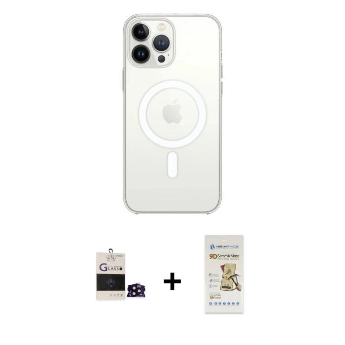 MARSİLYAN™- iPhone 14 Pro Max Kılıf Ahenk Yansıma Prime - Siyah Mat Seramik Nano Ekran Koruyucu + Siyah Bilvis Titan Kamera Lens