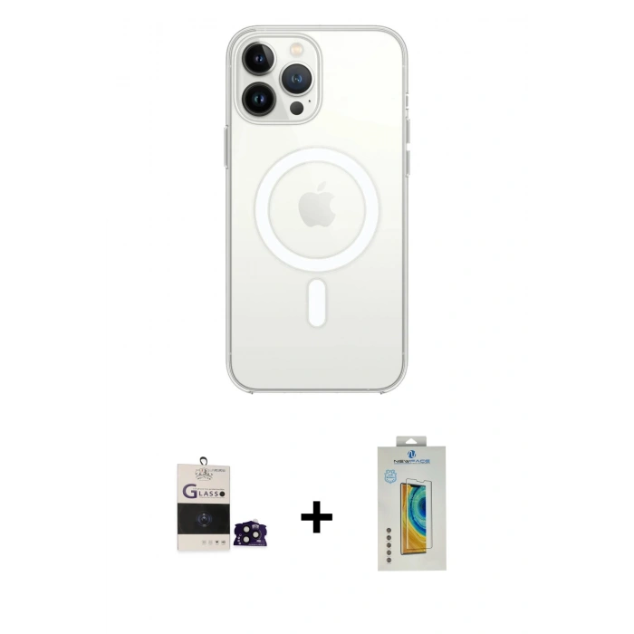 MARSİLYAN™- iPhone 14 Pro Max Kılıf Ahenk Yansıma Prime - Siyah Polymer Nano Ekran Koruyucu + Bilvis Titan Kamera Lens - SH