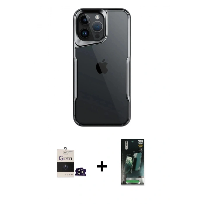 MARSİLYAN™- iPhone 14 Pro Max Kılıf Akış Çizgi Koleksiyonu - Şeffaf 360 Full Body Arka Koruyucu + Bilvis Titan Kamera Lens - SH