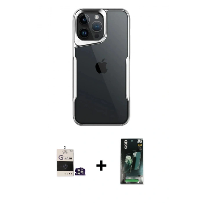 MARSİLYAN™- iPhone 14 Pro Max Kılıf Akış Çizgi Koleksiyonu - Şeffaf 360 Full Body Arka Koruyucu + Bilvis Titan Kamera Lens - GS