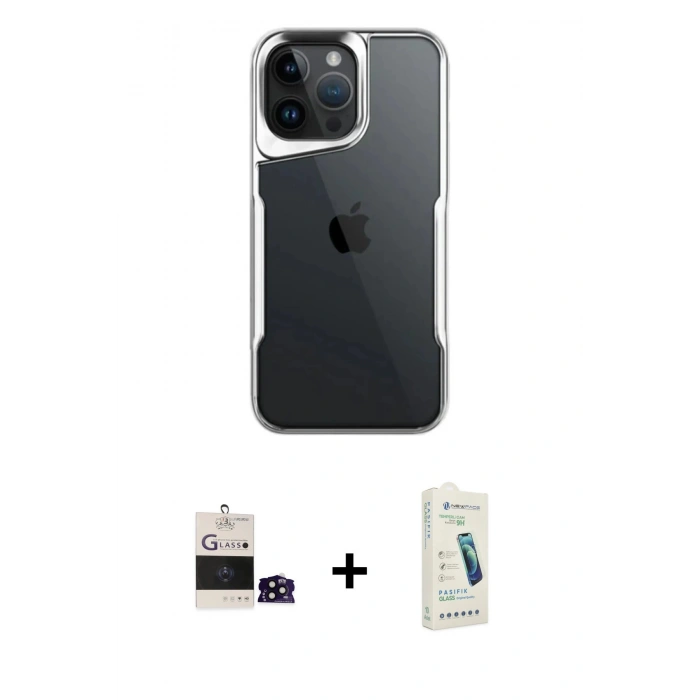 MARSİLYAN™- iPhone 14 Pro Max Kılıf Akış Çizgi Koleksiyonu - Şeffaf Pasifik Cam Ekran Koruyucu + Bilvis Titan Kamera Lens - SH