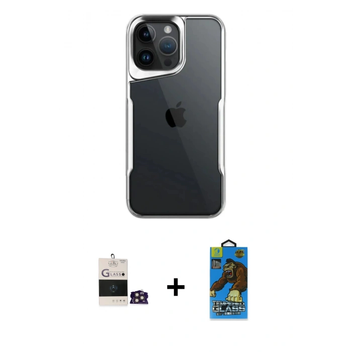 MARSİLYAN™- iPhone 14 Pro Max Kılıf Akış Çizgi Koleksiyonu - Siyah 18D Cam Ekran Koruyucu + Bilvis Titan Kamera Lens - GD